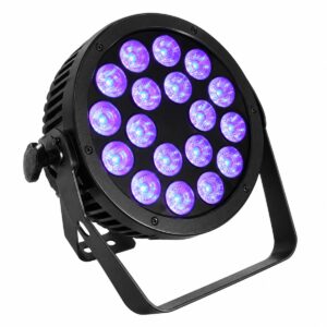 Black Outdoor Rgbw Led Par Light with Eighteen Lenses and a Floor Bracket