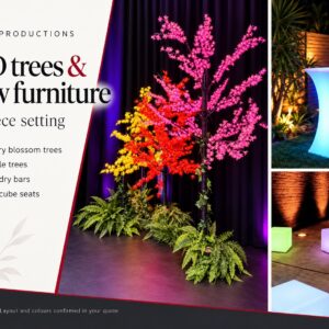 15-piece LED tree and glow furniture package: cherry blossom trees, maple trees, dry bars and cube seats