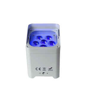 Original white Smart DJ S6 battery uplight with six LED lenses and tall rectangular housing