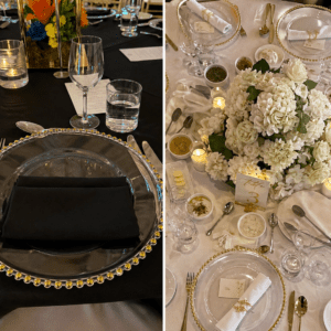Clear Charger Plates with Elegant Gold Beaded Edge | Osmic Productions