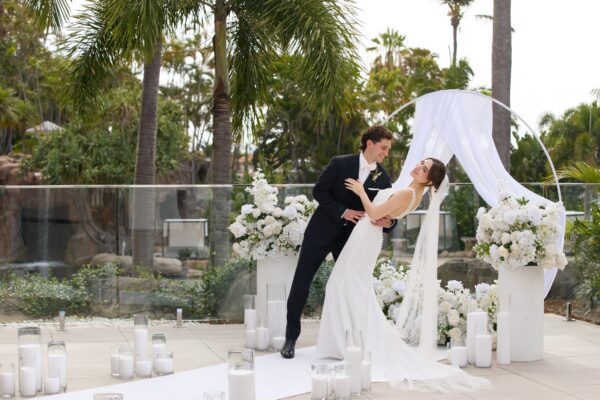White Circular Arbour Hire with Drape Wedding Arbour Gold Coast Brisbane | Osmic Productions