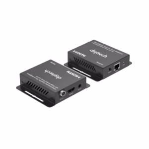 Ac1824hdmiextendersupports70mat4k60hzwithsingleendedpowerandir163267 | Osmic Productions Pair of Black Hdmi Extender Boxes Labeled Sender and Receiver, Showing Hdmi Ports, Ir Out, and a Network Port for Extended Transmission.