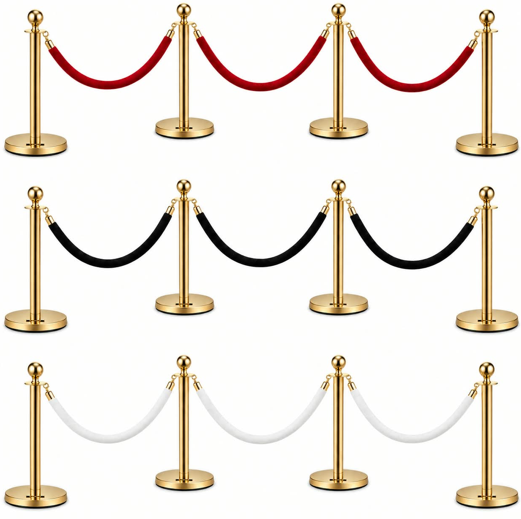Gold Bollards | Osmic Productions Rows of Gold Stanchions with Red Velvet Ropes Creating a Barrier.