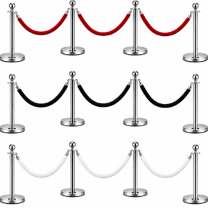 Silver Bollards | Osmic Productions Three Rows of Chrome Stanchions Linked by Red Ropes Forming Arches (top Row).