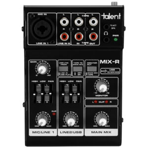 Professional Audio Mixer Panel with Mic/line Inputs, Usb, and Main Mix Controls Labeled Mix-r.