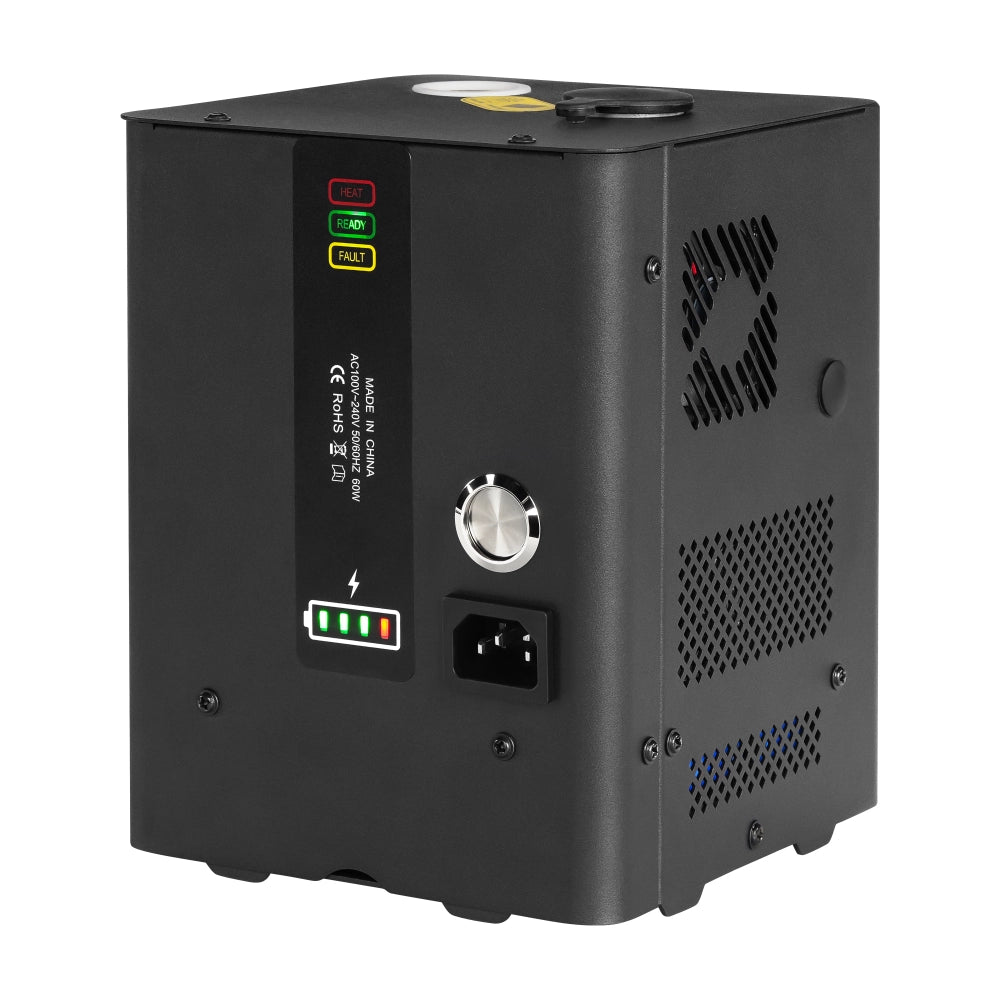 041611041a17jpg | Osmic Productions Compact Black Power Inverter with Status Leds (heat, Ready, Fault) and a Side Power Inlet, Cooling Vents on the Side.