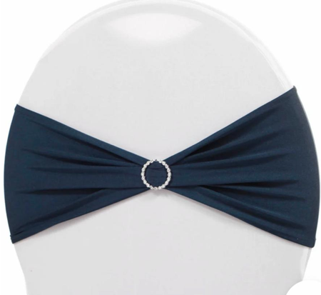 Chair Band Blue | Osmic Productions Navy Blue Twisted Fabric Headband with a Rhinestone Ring at the Center on a White Mannequin Head