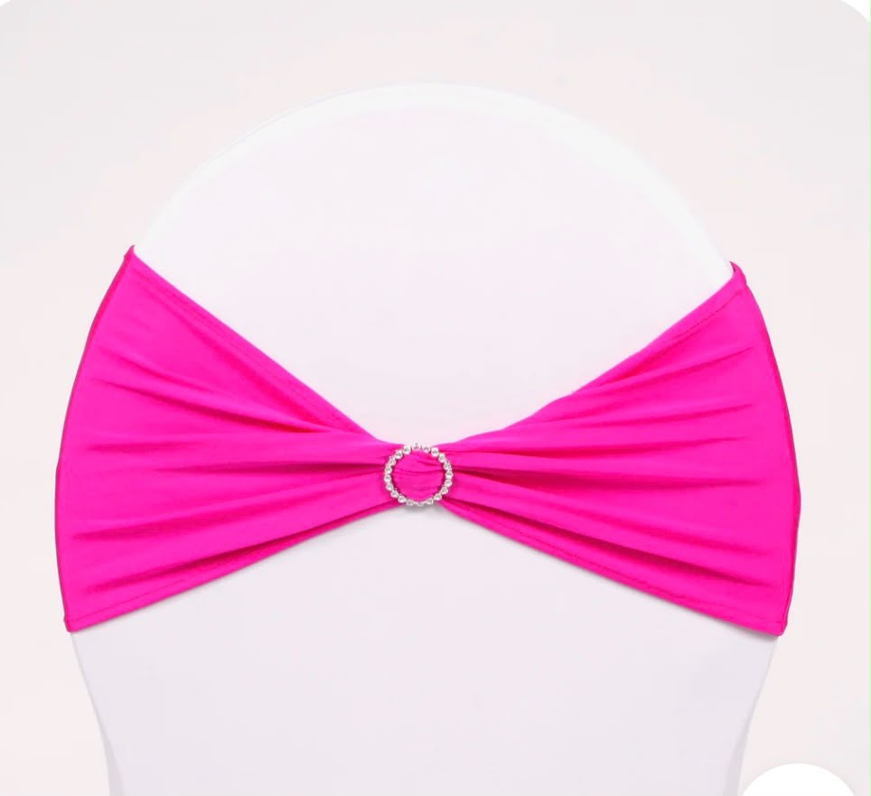 Chair Bands Pink | Osmic Productions Bright Pink Bandeau Swimsuit Top with a Jeweled Ring at the Center, Displayed on a Mannequin.
