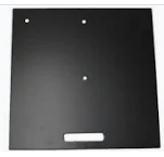 Dark metal mounting plate with several circular holes and a rectangular slot at the bottom.