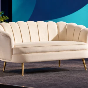 Erky Beige Two-seater Sofa Shown on an Example Corporate Interview Stage