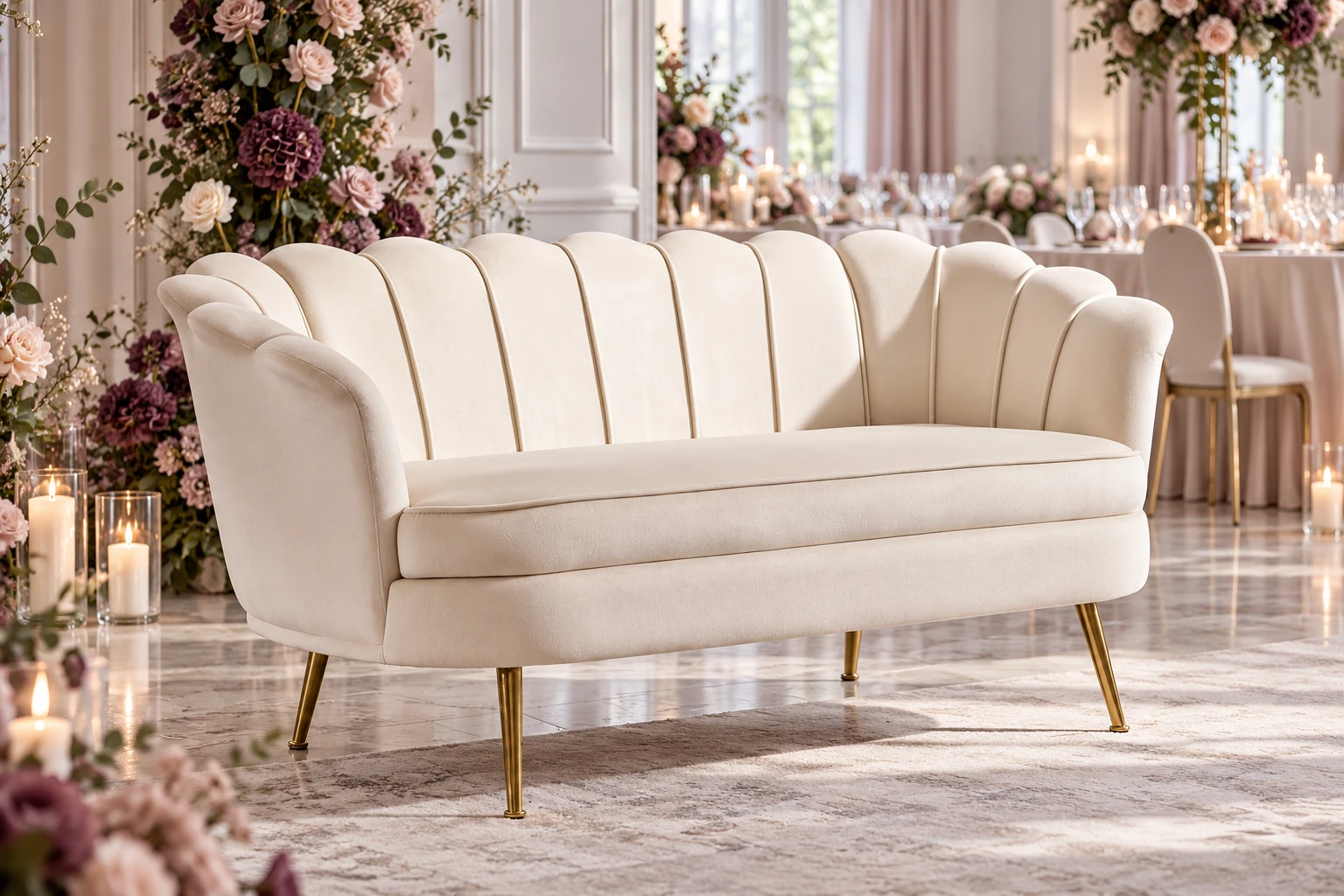 Erky Beige Sofa Wedding Styling Example | Osmic Productions Erky Beige Two-seater Sofa Shown in an Example Wedding Reception Setting