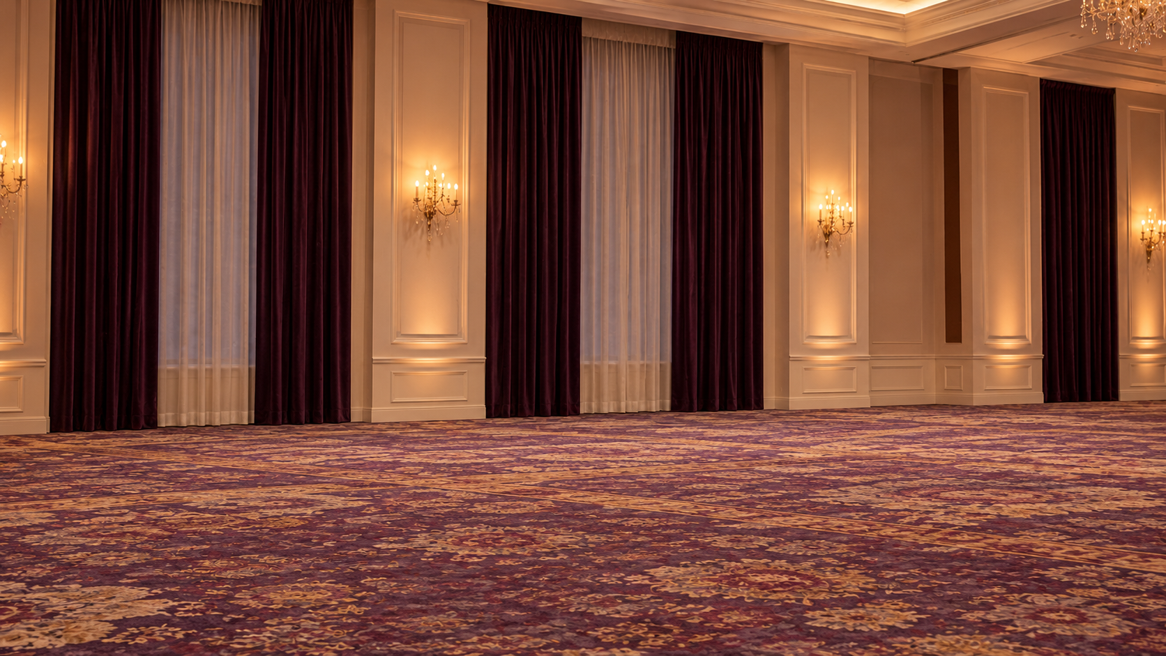 The same illustrative room empty, before event equipment is installed