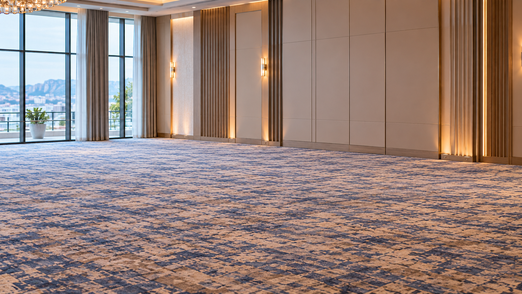 The same illustrative room empty, before event equipment is installed