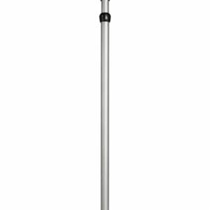 Silver telescoping monopod with two black locking collars, standing upright on a white background.