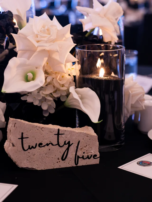 Black and white table styling detail from an Osmic event at JW Marriott Gold Coast